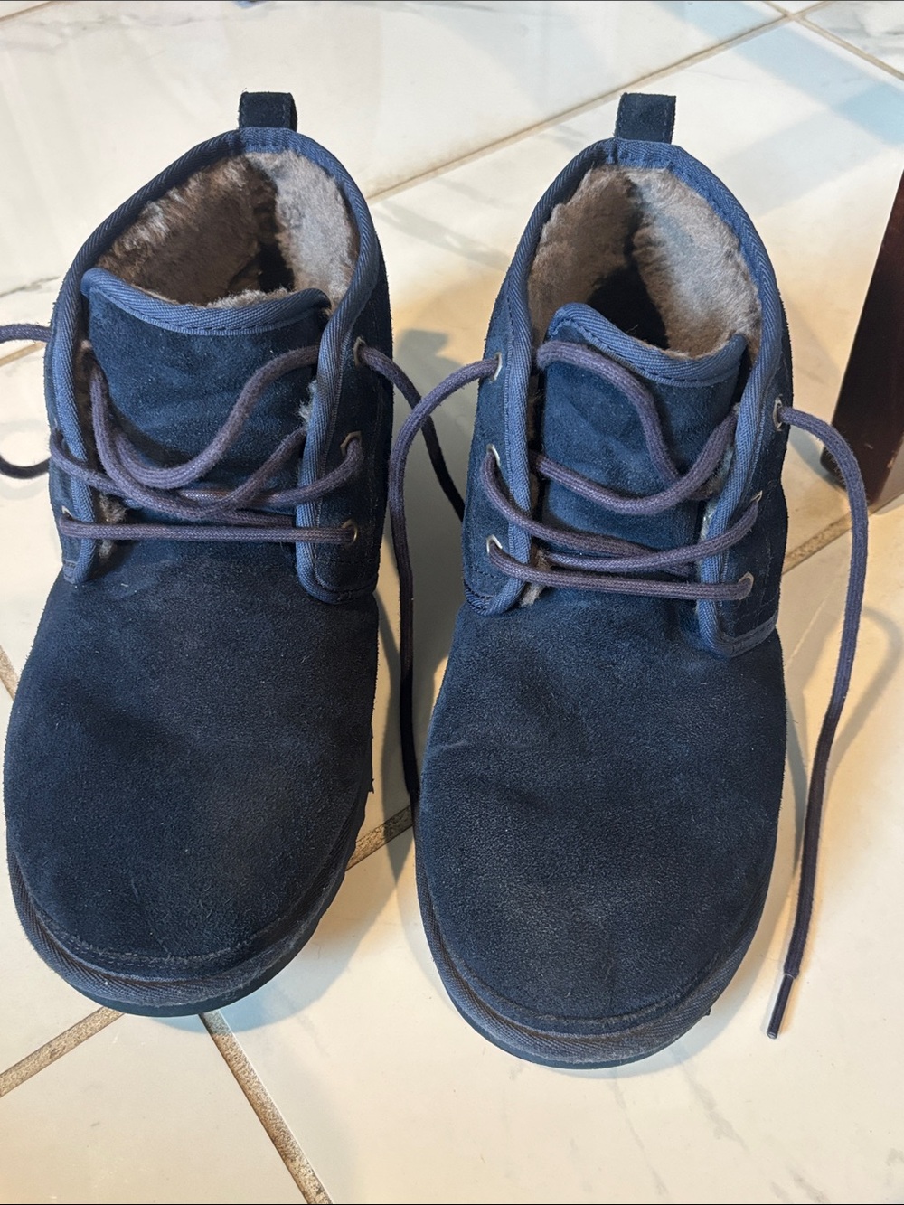 UGG Navy Suede Lace-Up Fur-Lined Boots